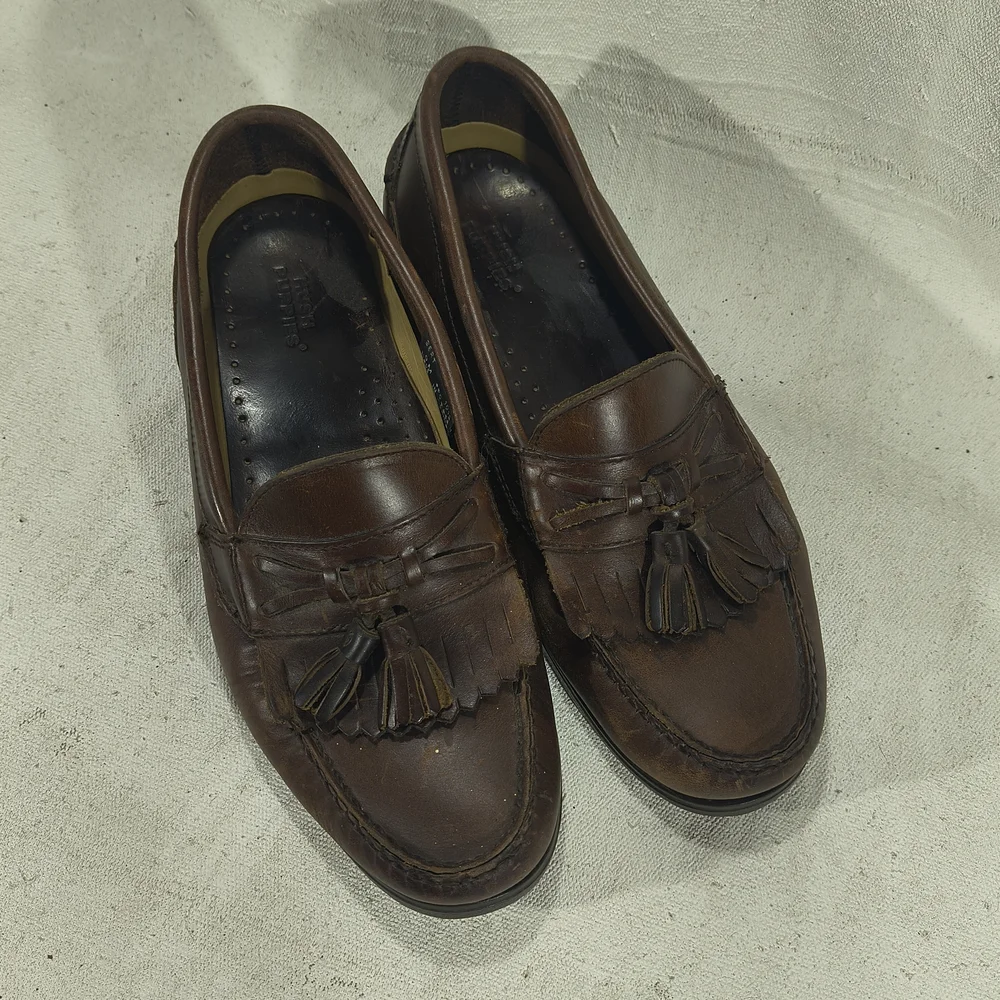Men's Size 9M Brown Leather Tassel Loafers Hush Puppies